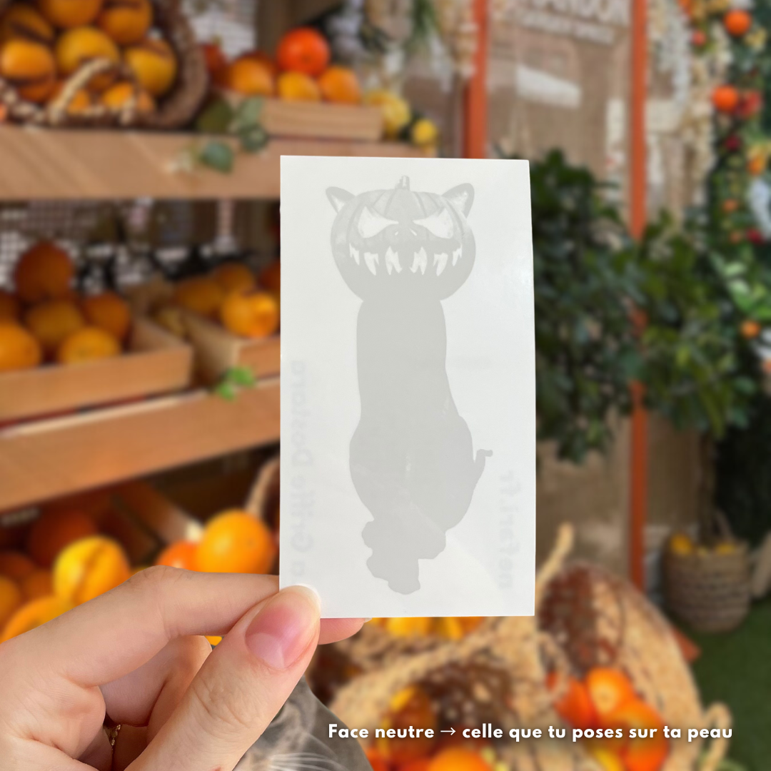 Chat Citrouille - Tatouage Éphémère