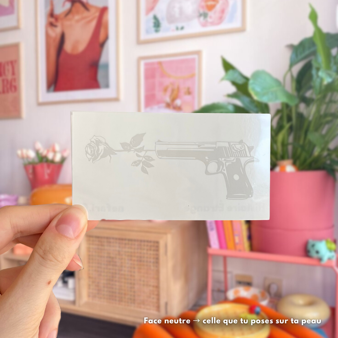 Pistolet et Rose - Tatouage Éphémère